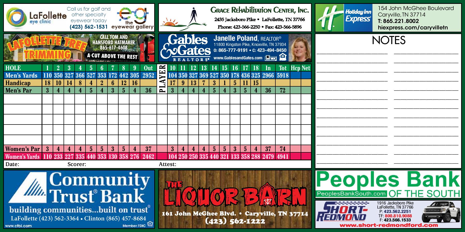 Scorecard LaFollette Golf and Country Club